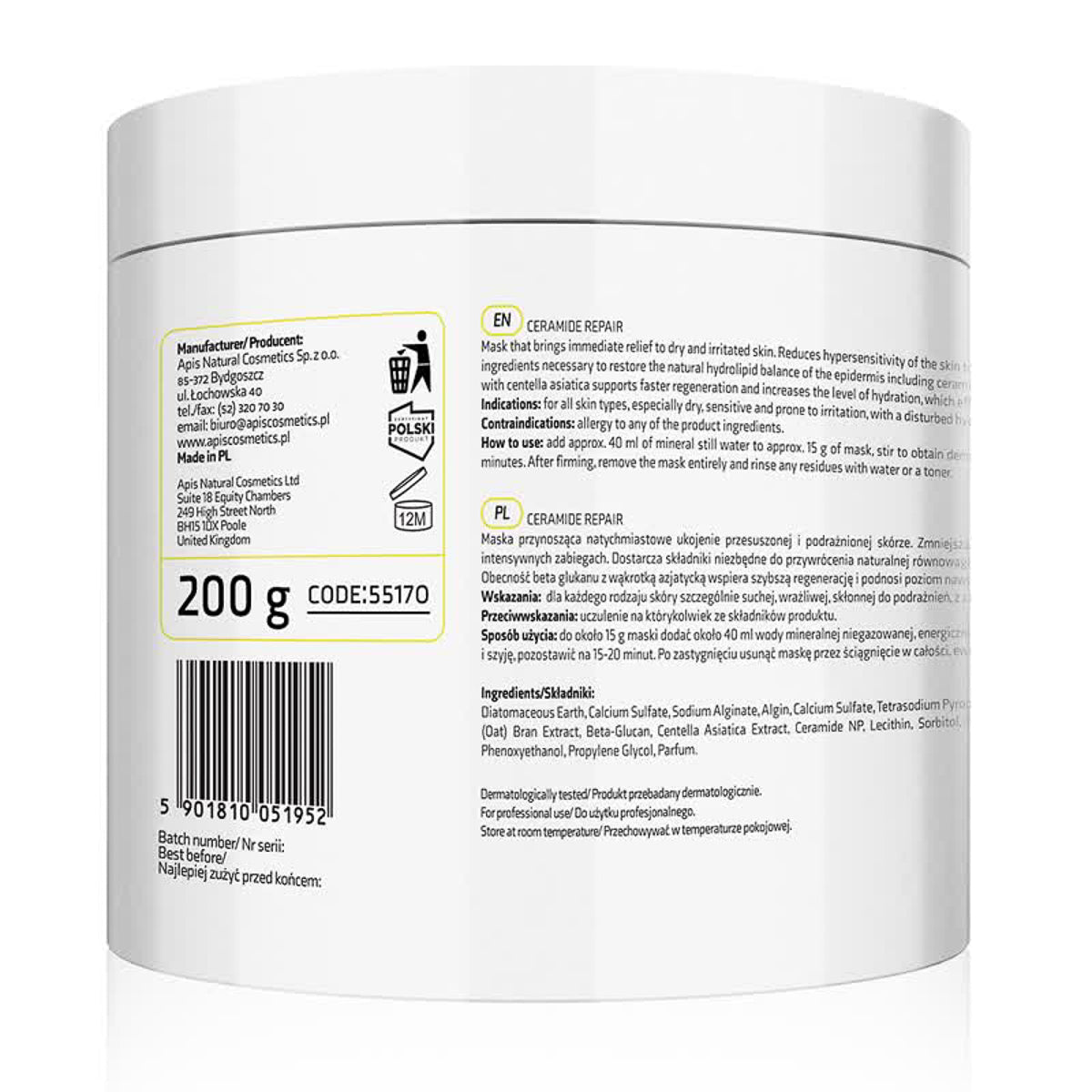 Apis CERAMID REPARATION Beroligende algemaske med ceramider og beta glucan 200 g