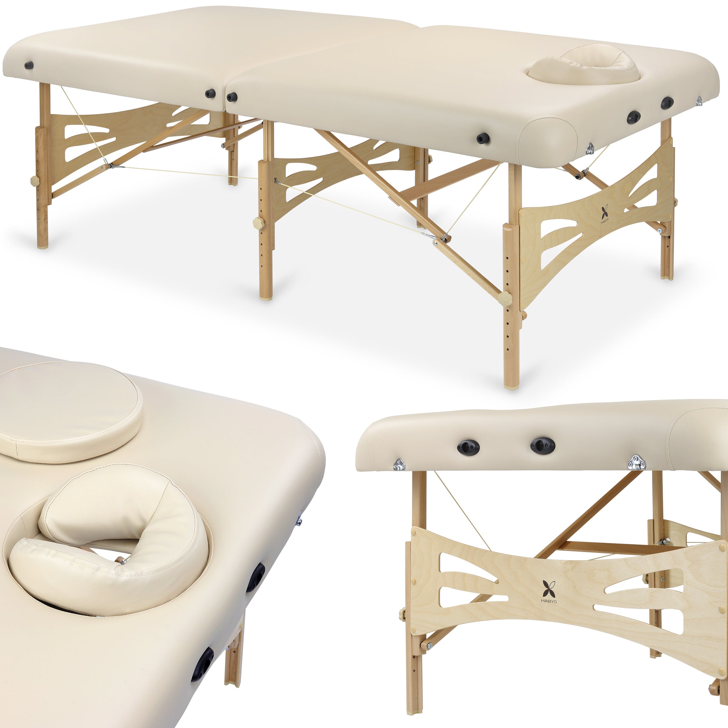 Massagebord Integreret Lys træ 102 Komfort Ansigtshul Vinyl flex K033 beige
