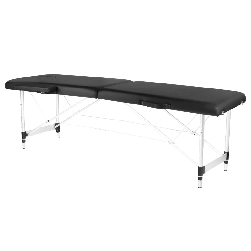 Sammenklappeligt massagebord, aluminium, komfort, 2 sorte segmenter